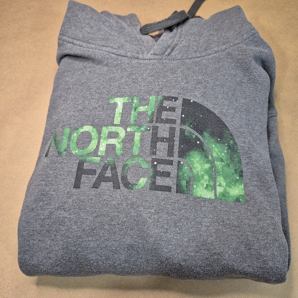 The North Face Gray Hoodie with Green Galaxy Logo